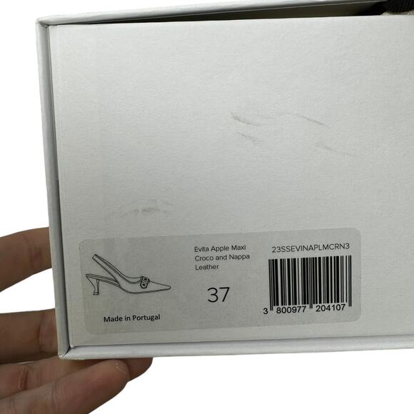 NWT By Far Evita Green Apple Maxi Croco Nappa Leather Slingback Pump EU 37 US 7‎ - Picture 10 of 11